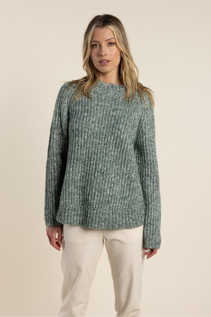 Two T's Funnel Neck Jumper Moss