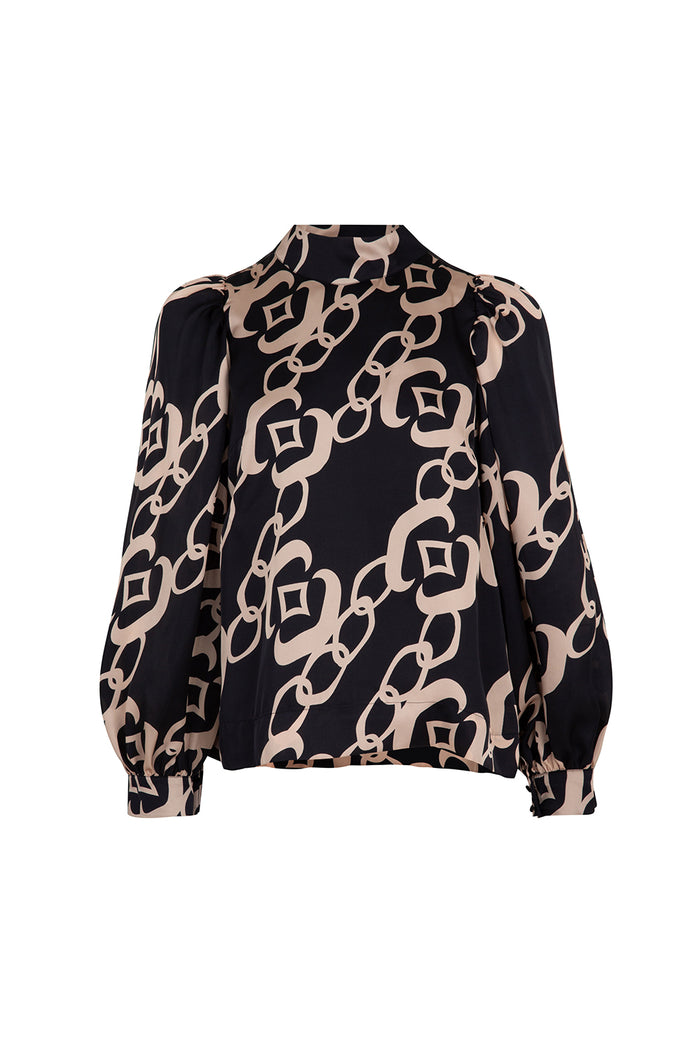 Coop Calling Your Puff Blouse Black/Tan Pre-Order