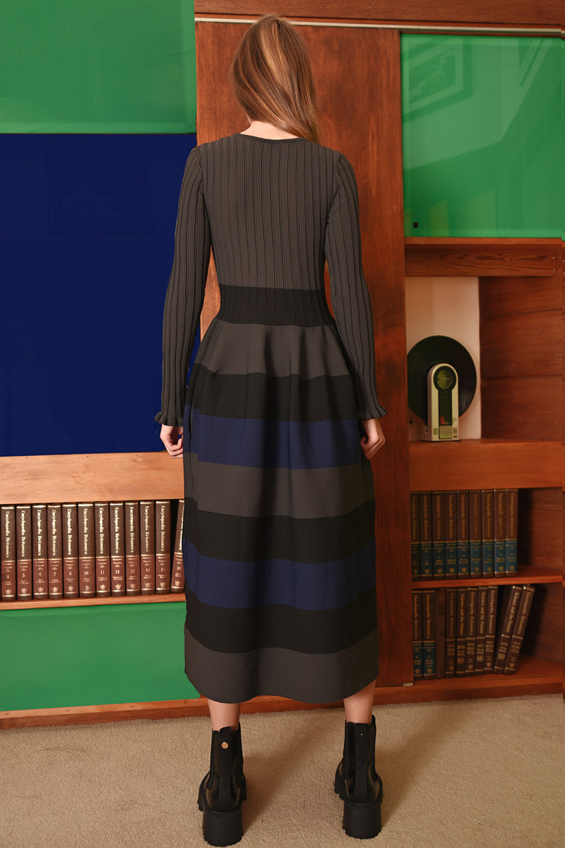 Coop Stripe Writer Dress Charcoal/Black/Navy