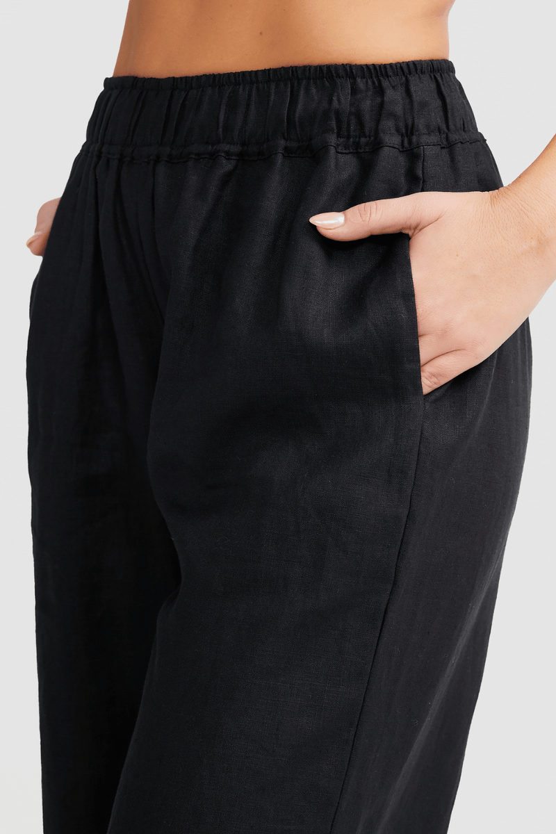 Vacay Swimwear Linen Pants Black