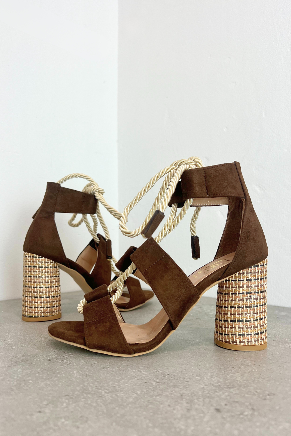 Atix Suede Block Heel Brown Gold