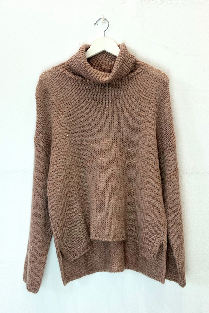 Aggel Mohair-Lurex Cowl Neck Sweater Taupe