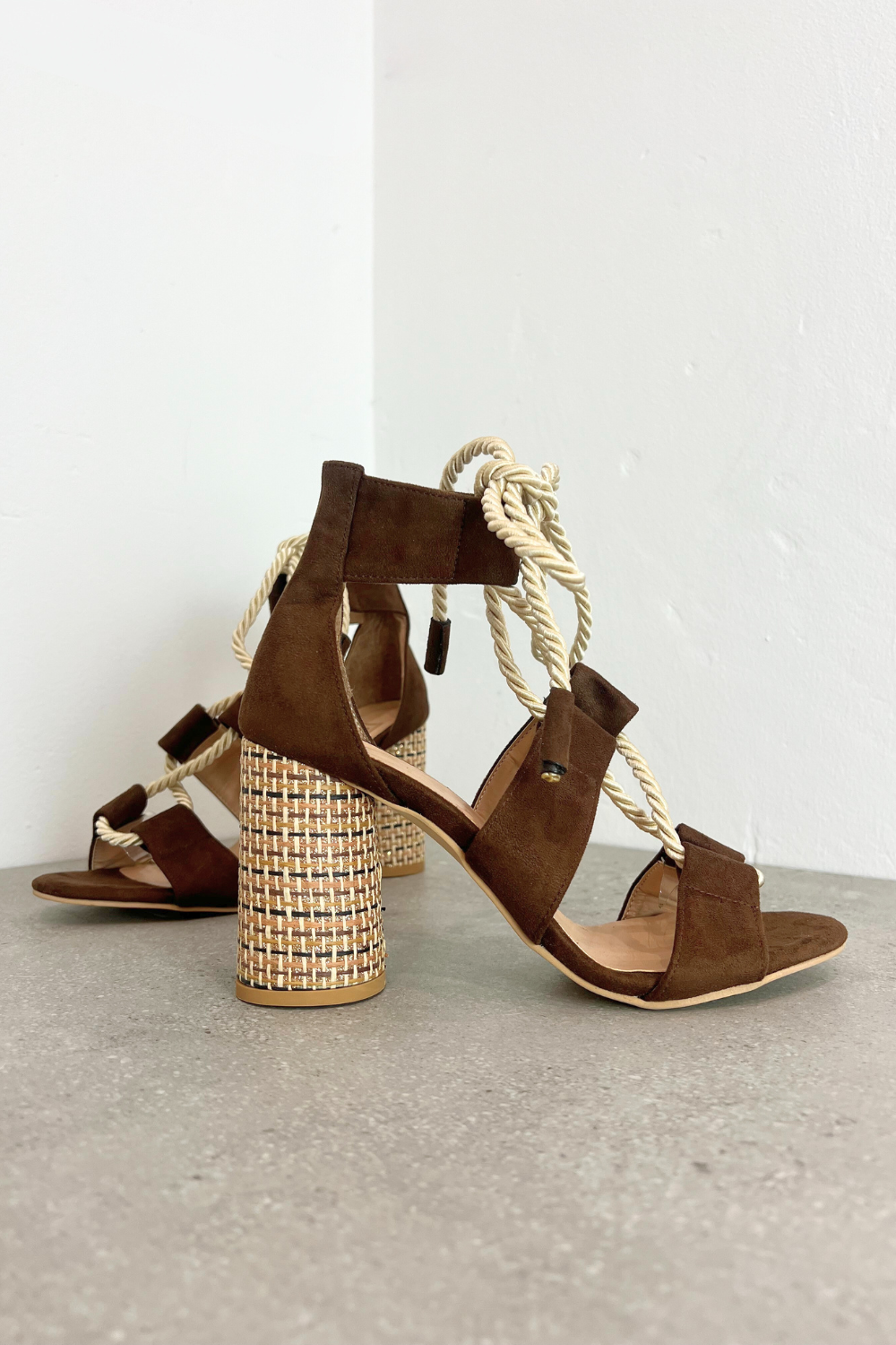 Atix Suede Block Heel Brown Gold