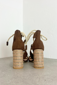 Atix Suede Block Heel Brown Gold