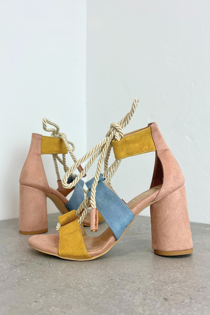 Atix Suede Block Heel Light Pink Multi