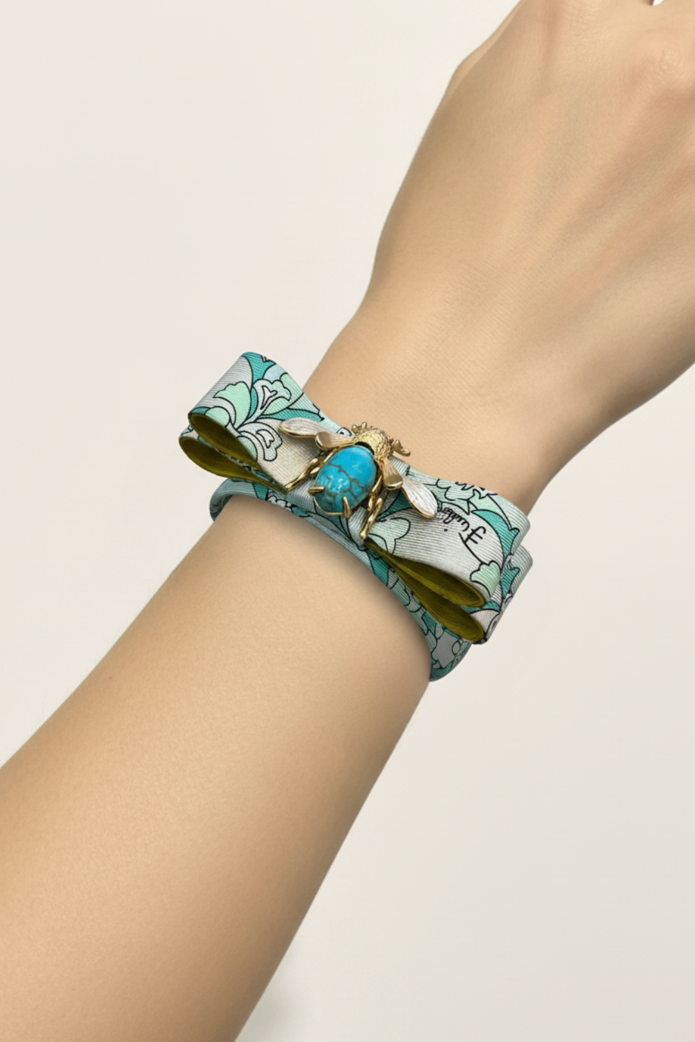 Flock By Wild Turquoise Yellow Bee Cuff With Vintage Pucci Silk Ties