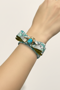Flock By Wild Turquoise Yellow Bee Cuff With Vintage Pucci Silk Ties
