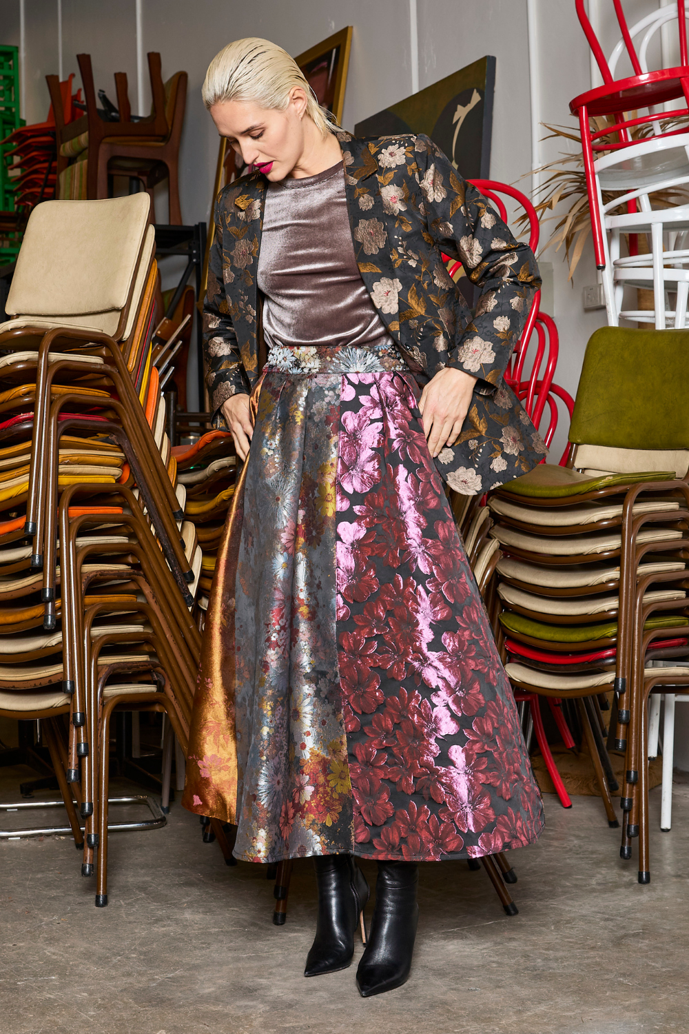 M.A.Dainty Parted Skirt Multi Brocade