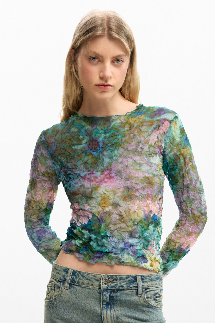 Desigual Floral Textured Top Blue