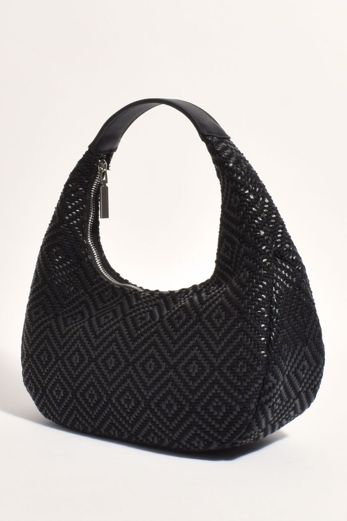 Adorne Luna Mini Circular Weave Bag Black