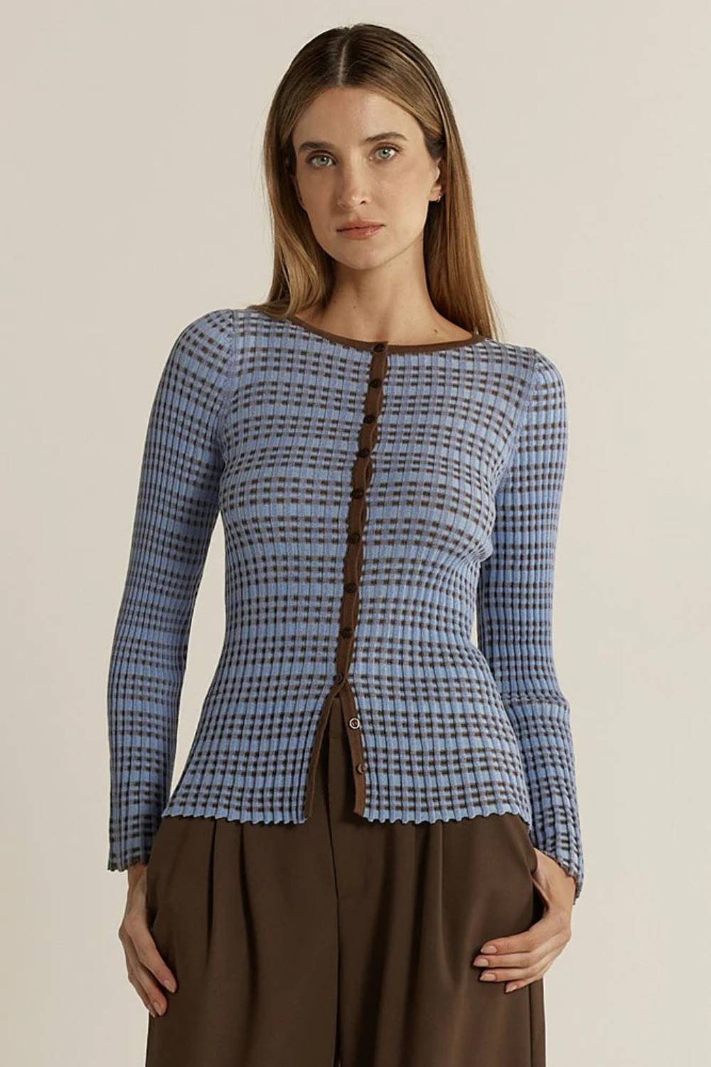 Fate + Becker Nesta Knit Top Blue/Chocolate