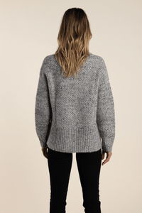 Two T's Fisherman Knit Sweater Grey Mix