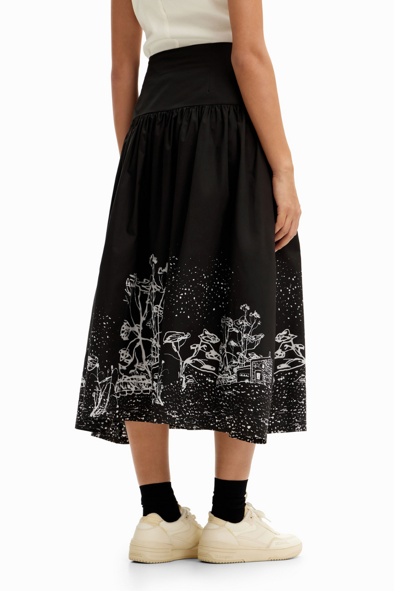 Desigual Poplin Landscape Midi Skirt