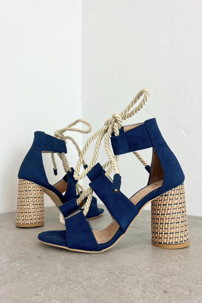 Atix Suede Block Heel Navy Gold