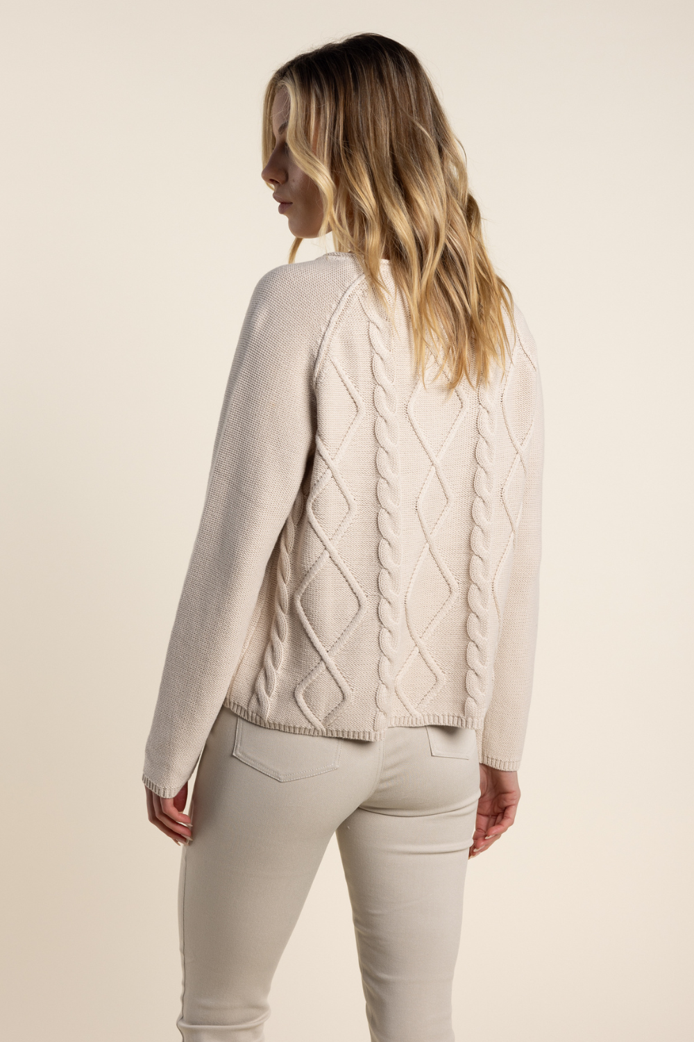 Two T's Cable Sweater Front & Back Natural