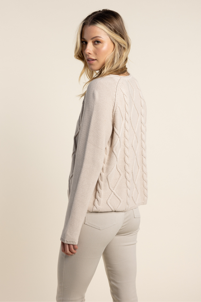 Two T's Cable Sweater Front & Back Natural