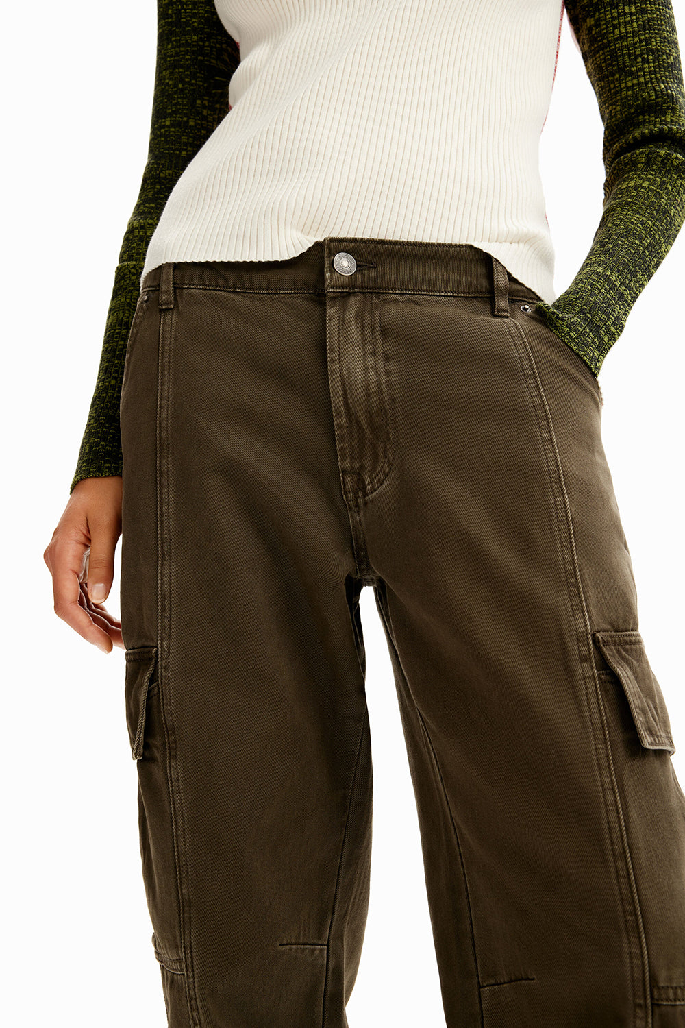 Desigual Women's Cargo Jeans Khaki