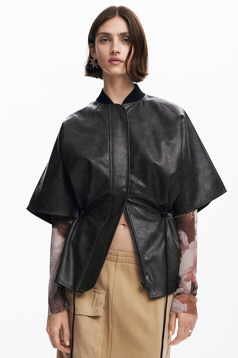 Desigual Leather-Effect Poncho Black Pre-Order