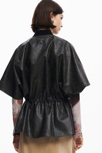 Desigual Leather-Effect Poncho Black Pre-Order