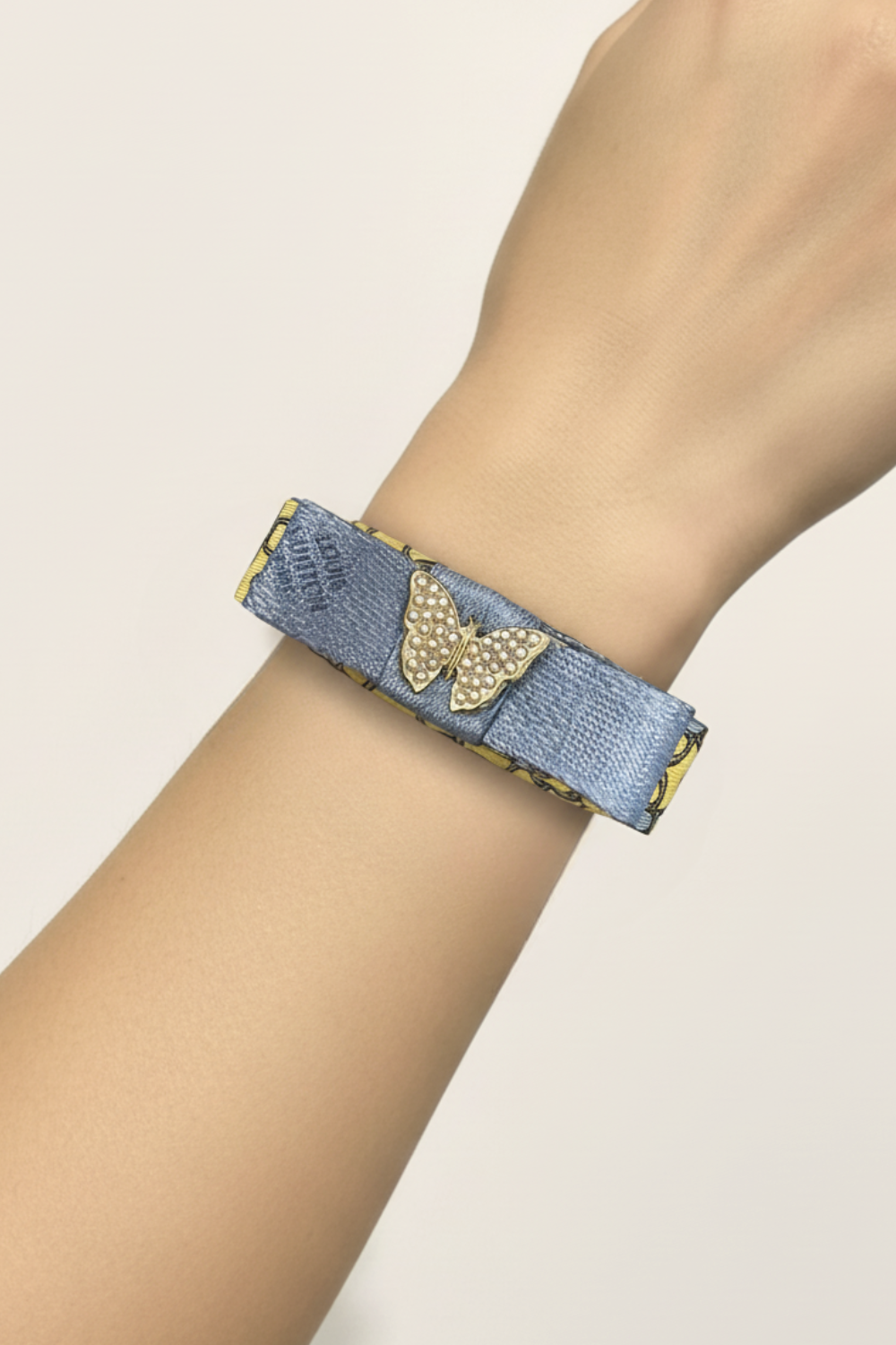 Flock By Wild Blue Yellow Butterfly Cuff With Vintage Designer Silk Tie