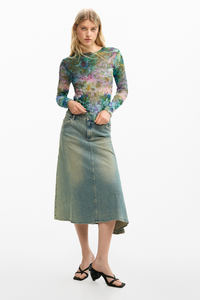 Desigual Floral Textured Top Blue
