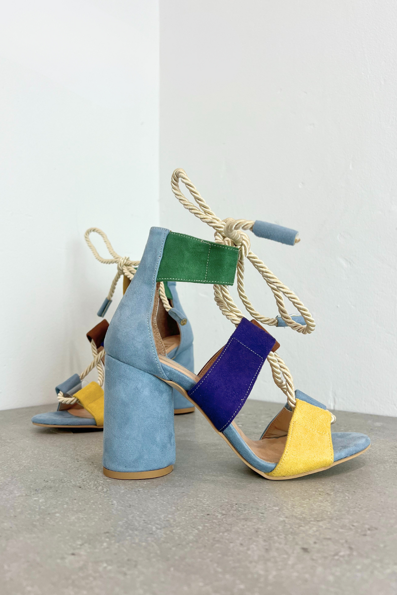 Atix Suede Block Heel Blue Multi