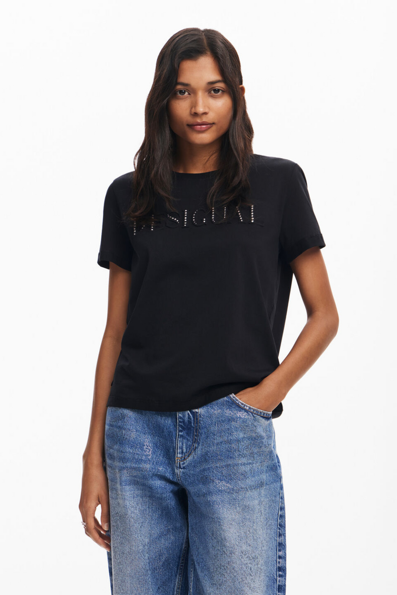 Desigual Shiny Logo T-Shirt Silver