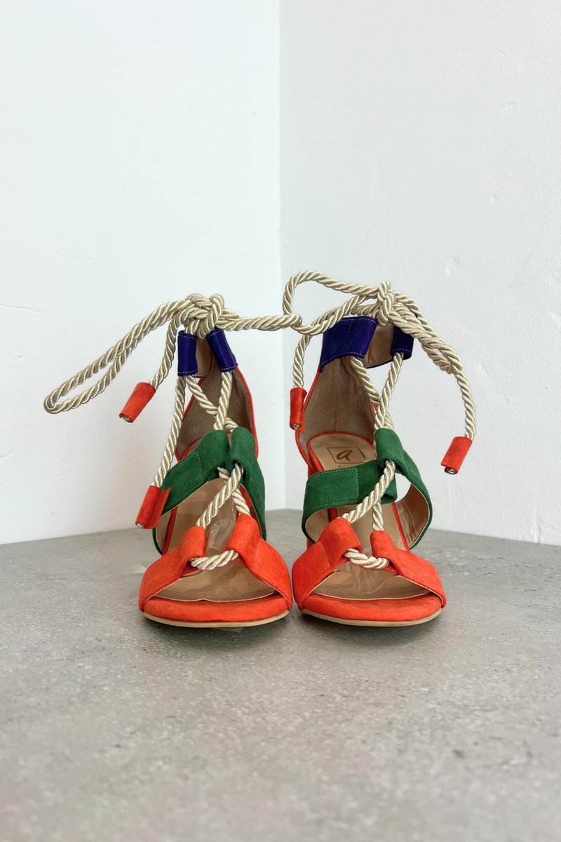 Atix Suede Block Heel Orange Multi