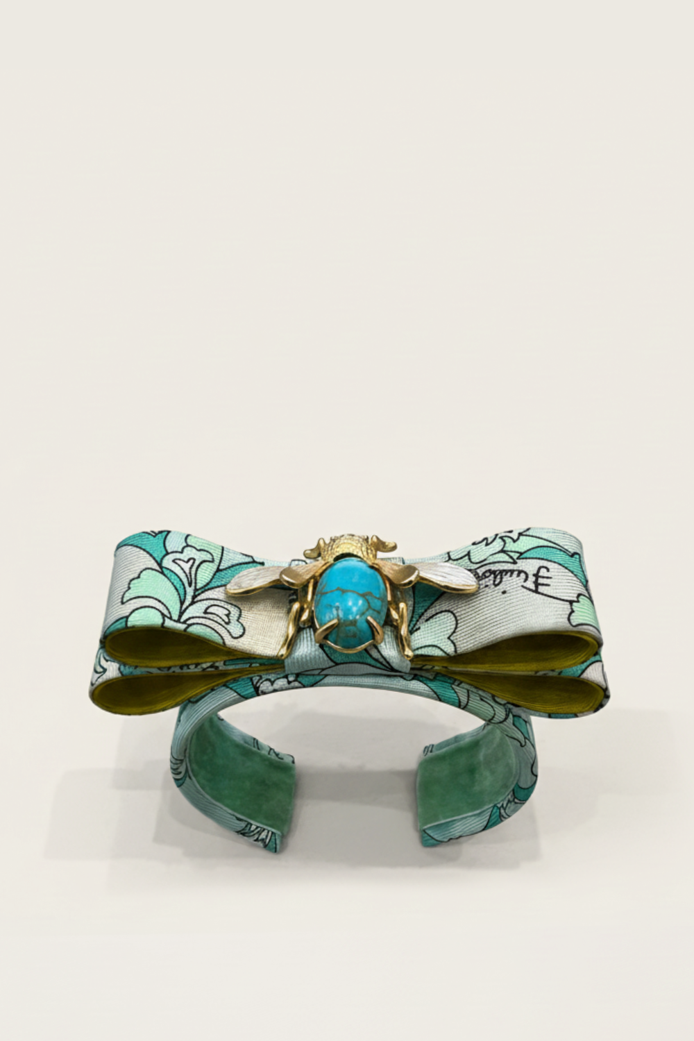 Flock By Wild Turquoise Yellow Bee Cuff With Vintage Pucci Silk Ties