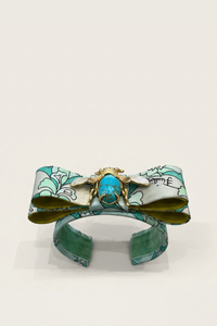 Flock By Wild Turquoise Yellow Bee Cuff With Vintage Pucci Silk Ties