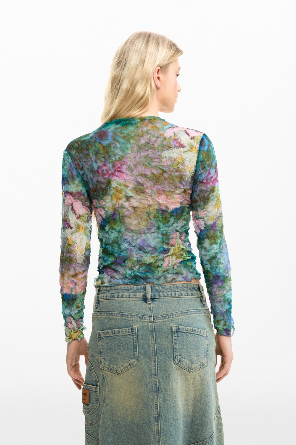 Desigual Floral Textured Top Blue