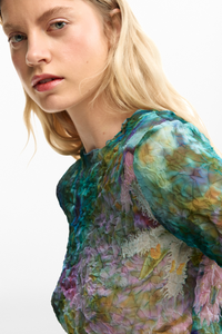 Desigual Floral Textured Top Blue