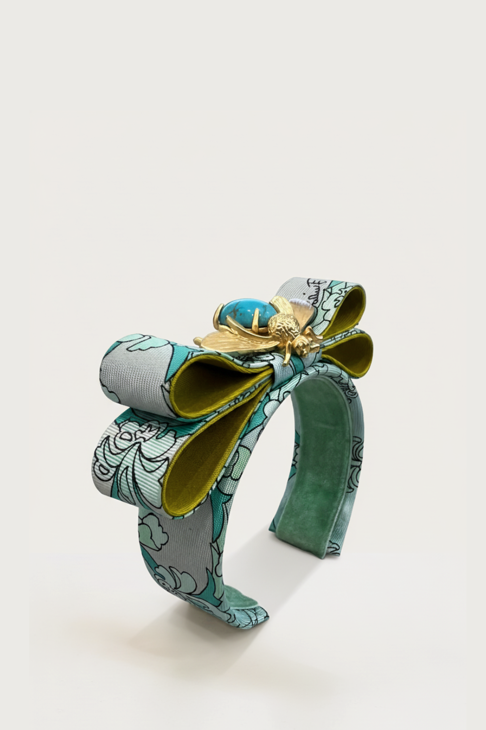 Flock By Wild Turquoise Yellow Bee Cuff With Vintage Pucci Silk Ties