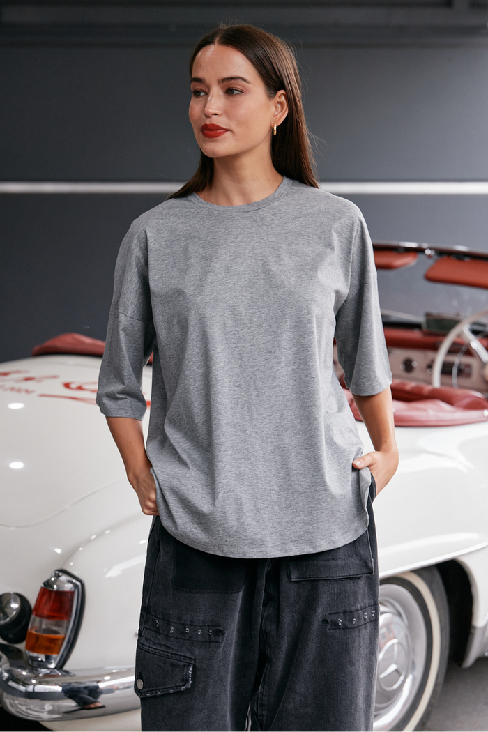 M.A.Dainty Peony Top Grey Marle