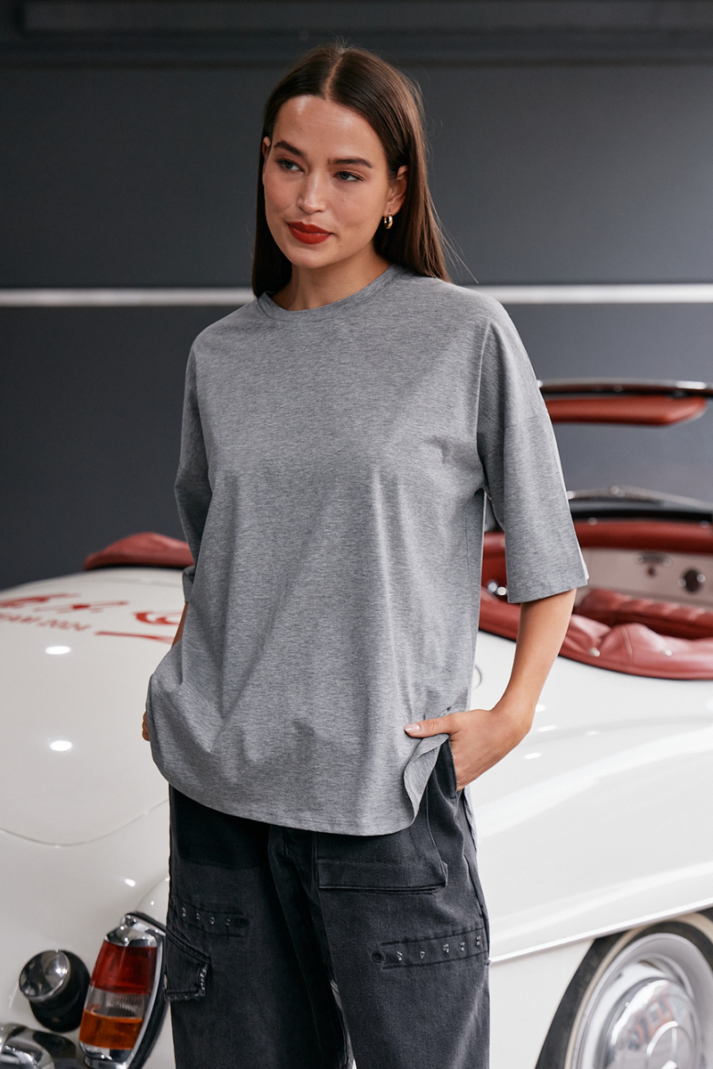 M.A.Dainty Peony Top Grey Marle