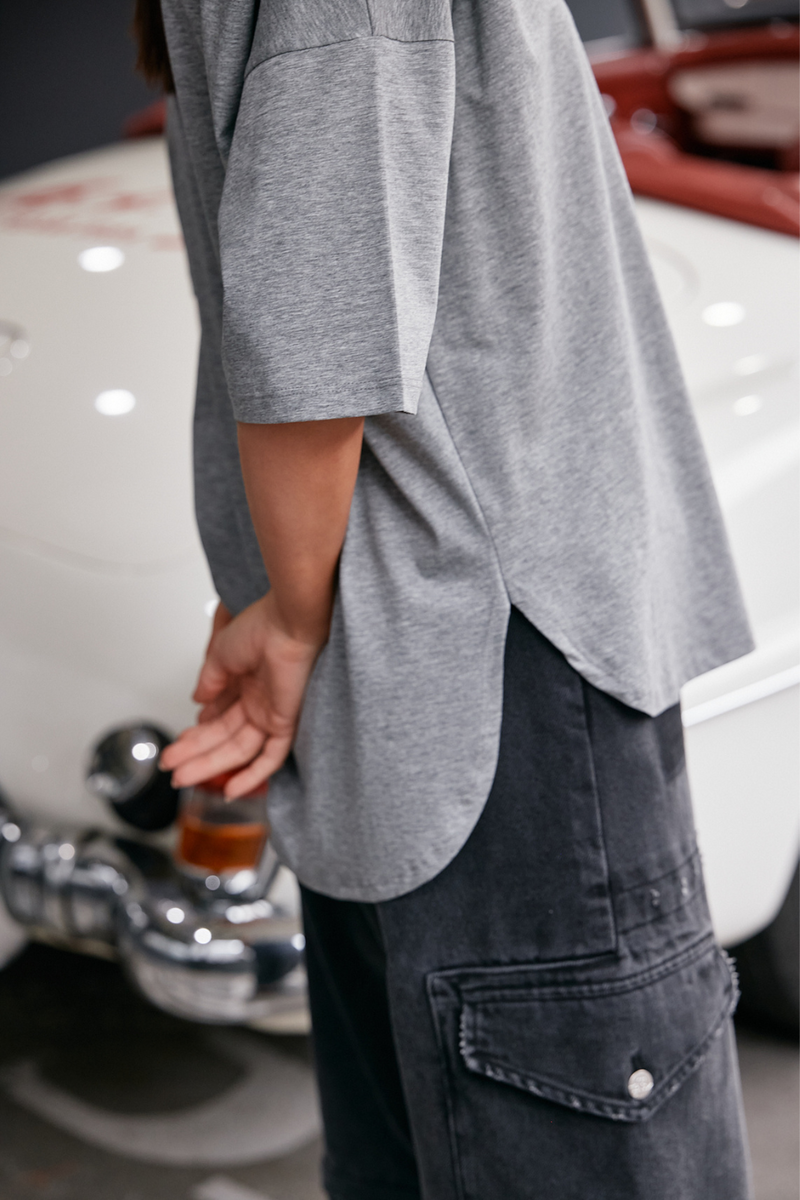 M.A.Dainty Peony Top Grey Marle