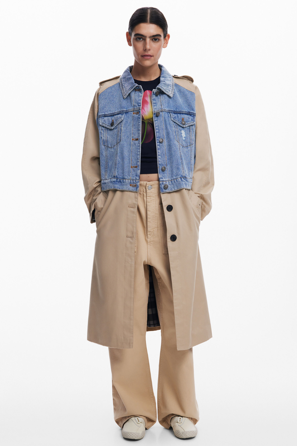 Desigual Riga Beige and Denim Trench Coat Pre-Order