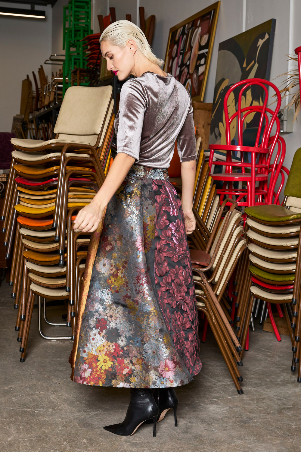 M.A.Dainty Parted Skirt Multi Brocade