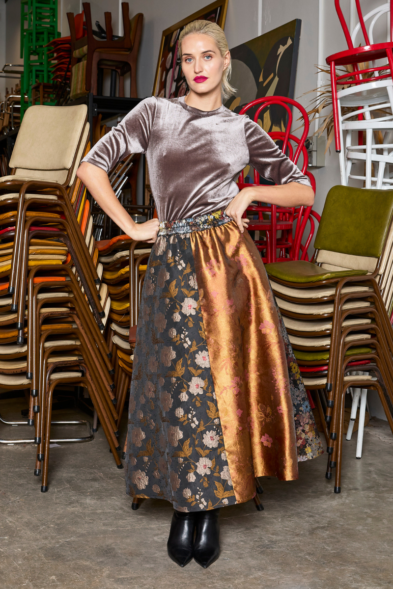 M.A.Dainty Parted Skirt Multi Brocade