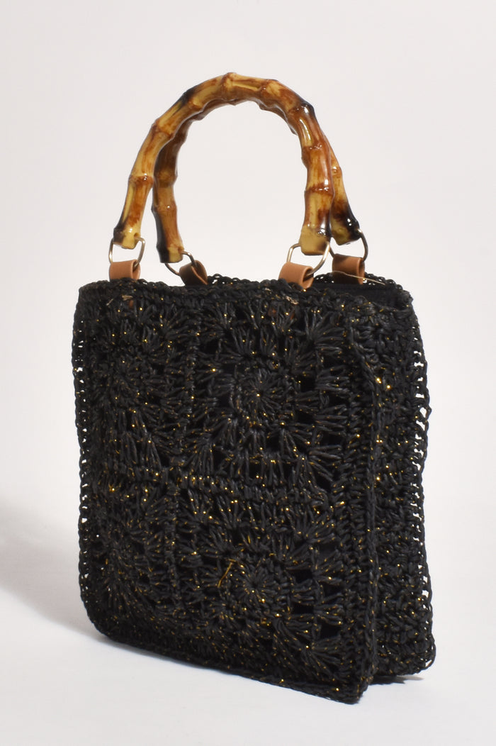 Adorne Penny Crochet Bamboo Tote Bag