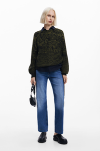 Desigual Arty Print Sweater Khaki