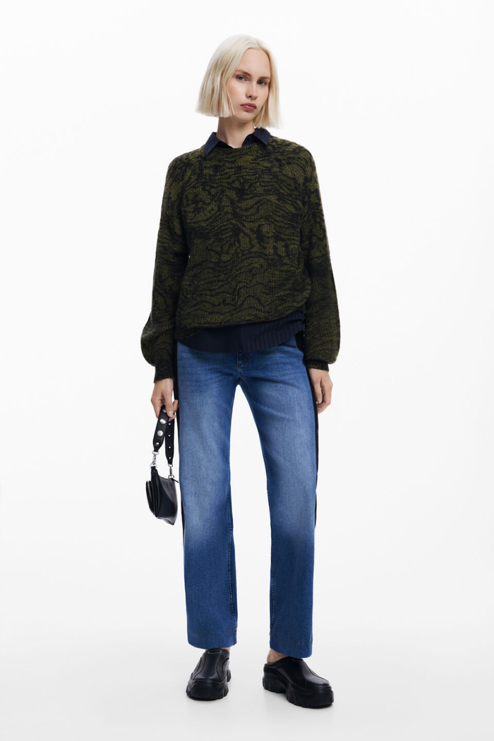 Desigual Arty Print Sweater Khaki