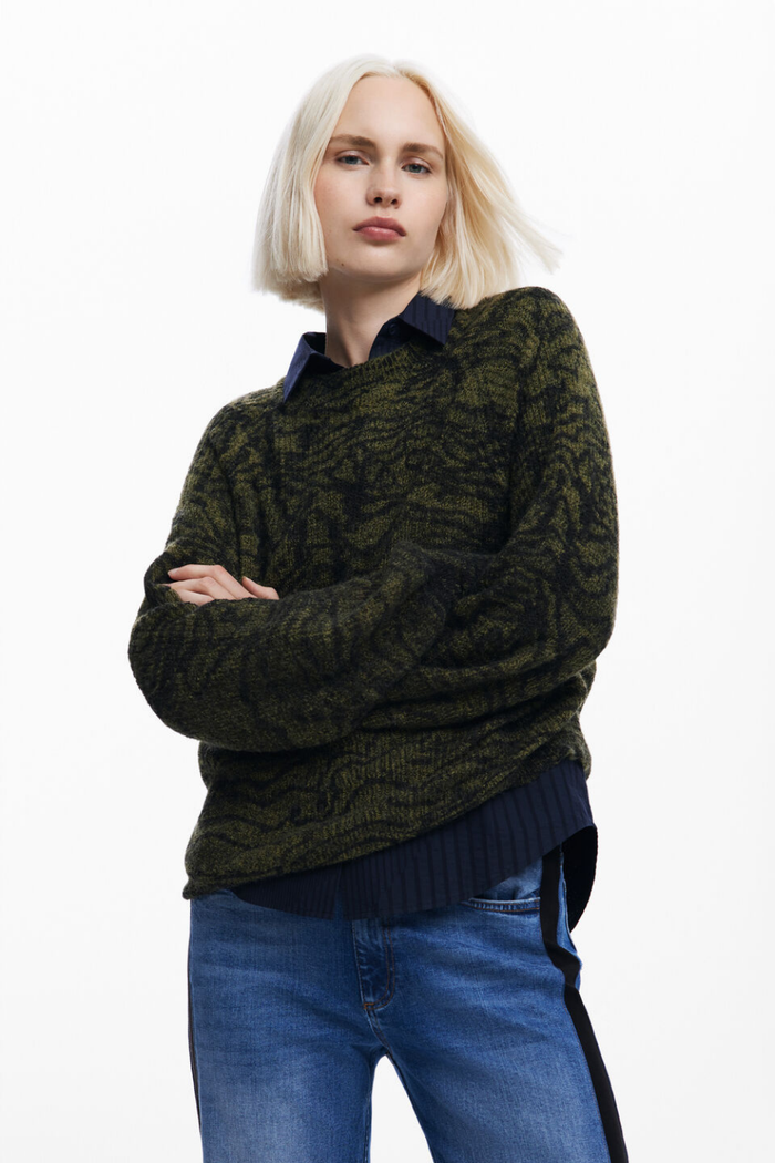 Desigual Arty Print Sweater Khaki
