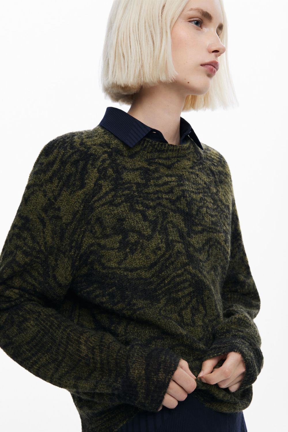 Desigual Arty Print Sweater Khaki