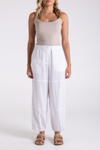 Two T's Crinkle Cargo Pant White