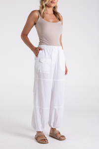 Two T's Crinkle Cargo Pant White