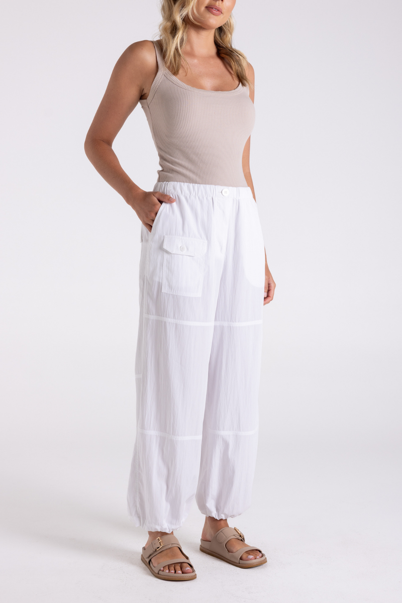 Two T's Crinkle Cargo Pant White