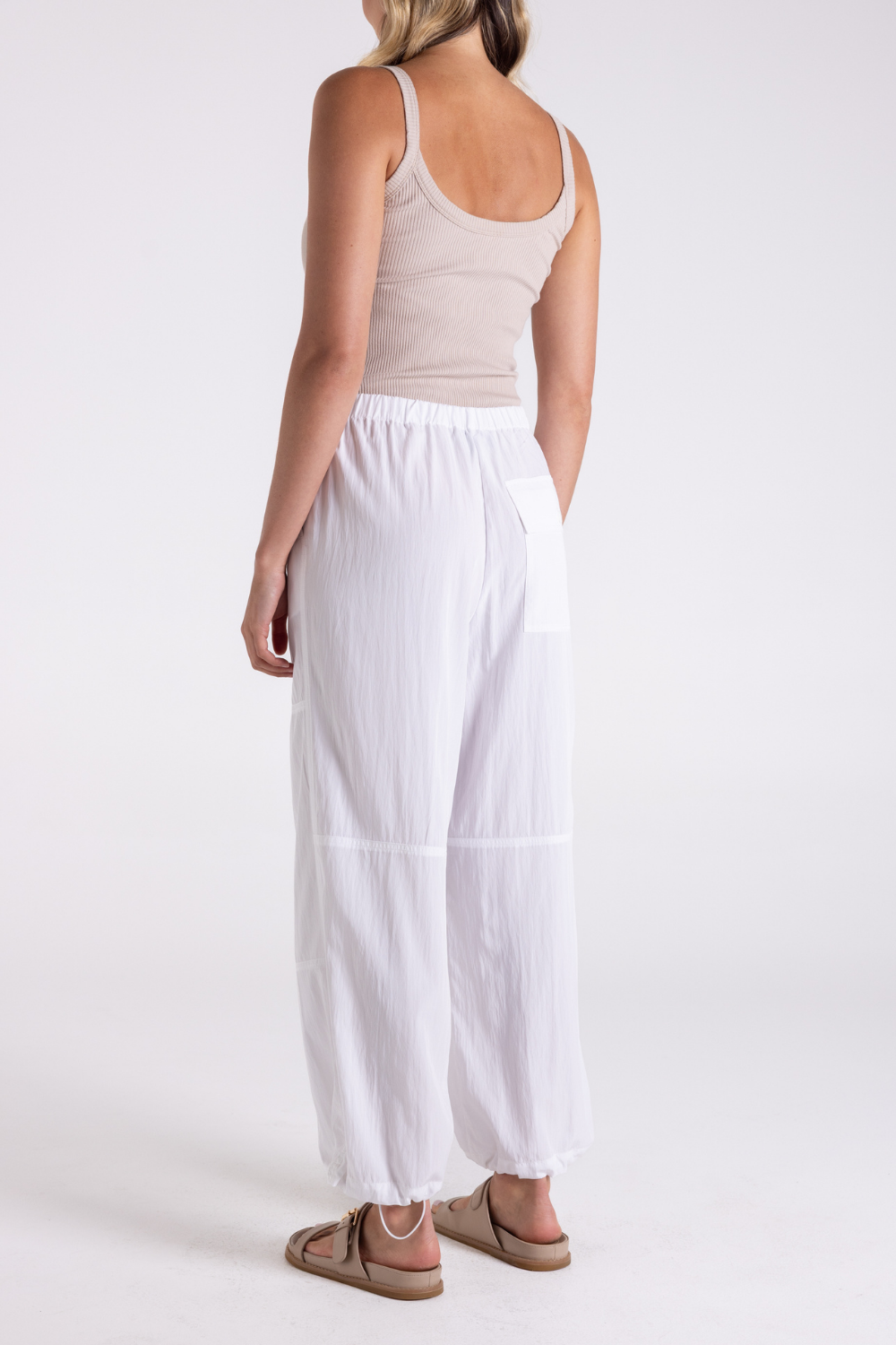 Two T's Crinkle Cargo Pant White