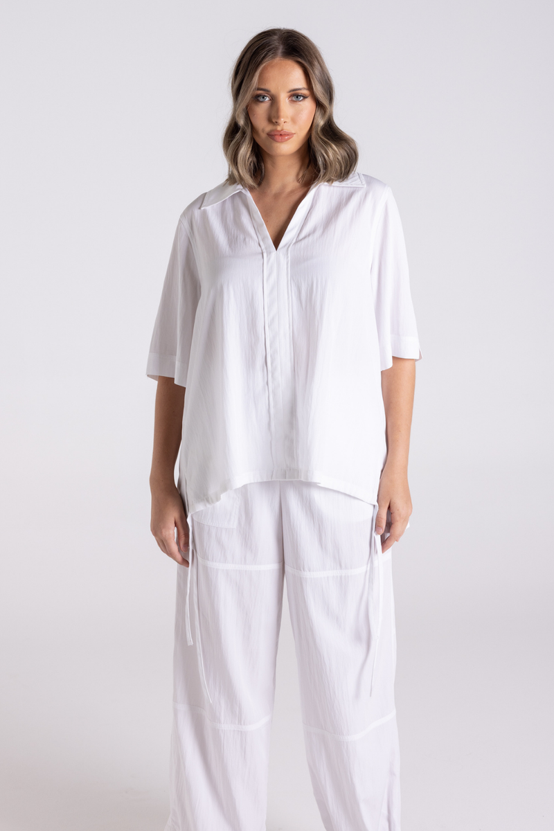 Two T's Crinkle Short Sleeve Top