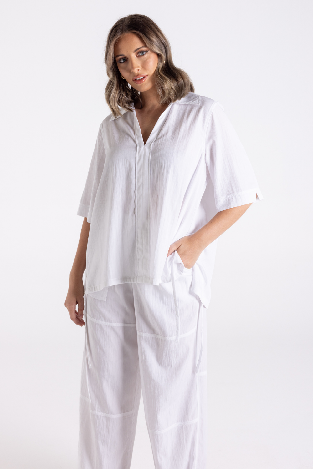 Two T's Crinkle Short Sleeve Top